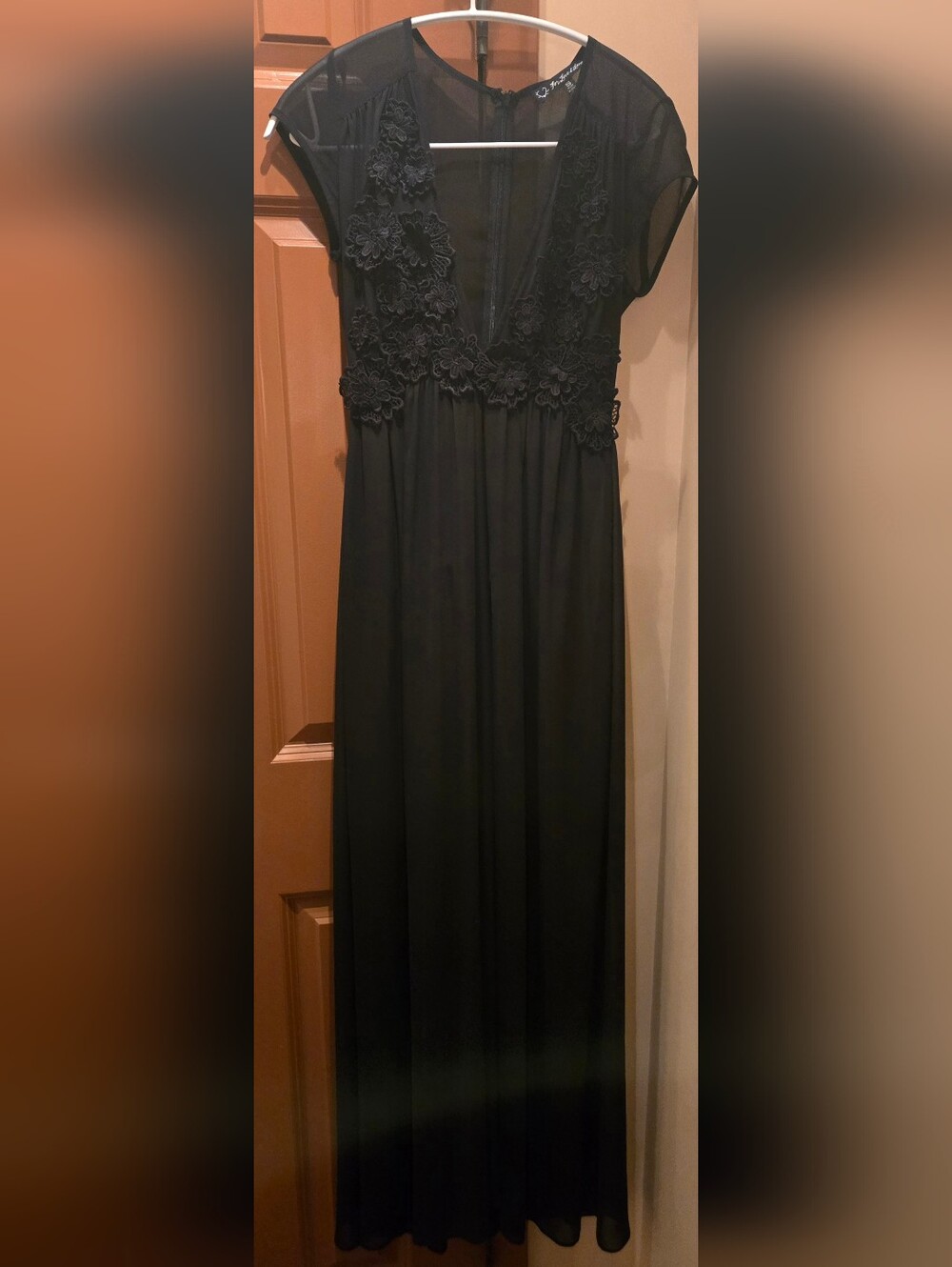 For Love & Lemons Black Lace Maxi Dress with Sheer Yoke and build In bodice
